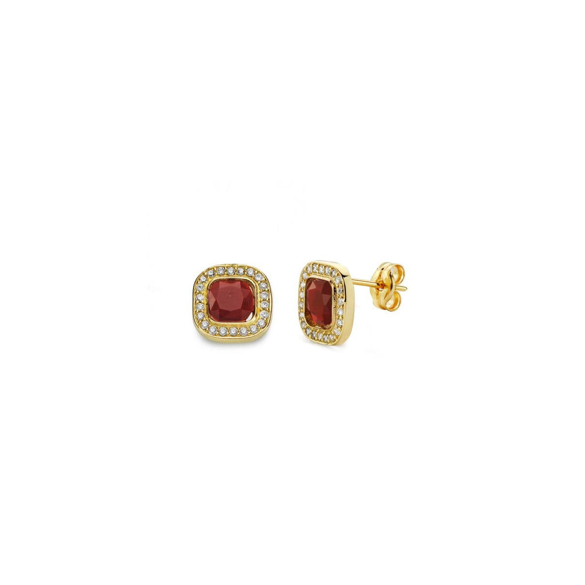 18K Pendientes Piedra Roja 9X9 Mm