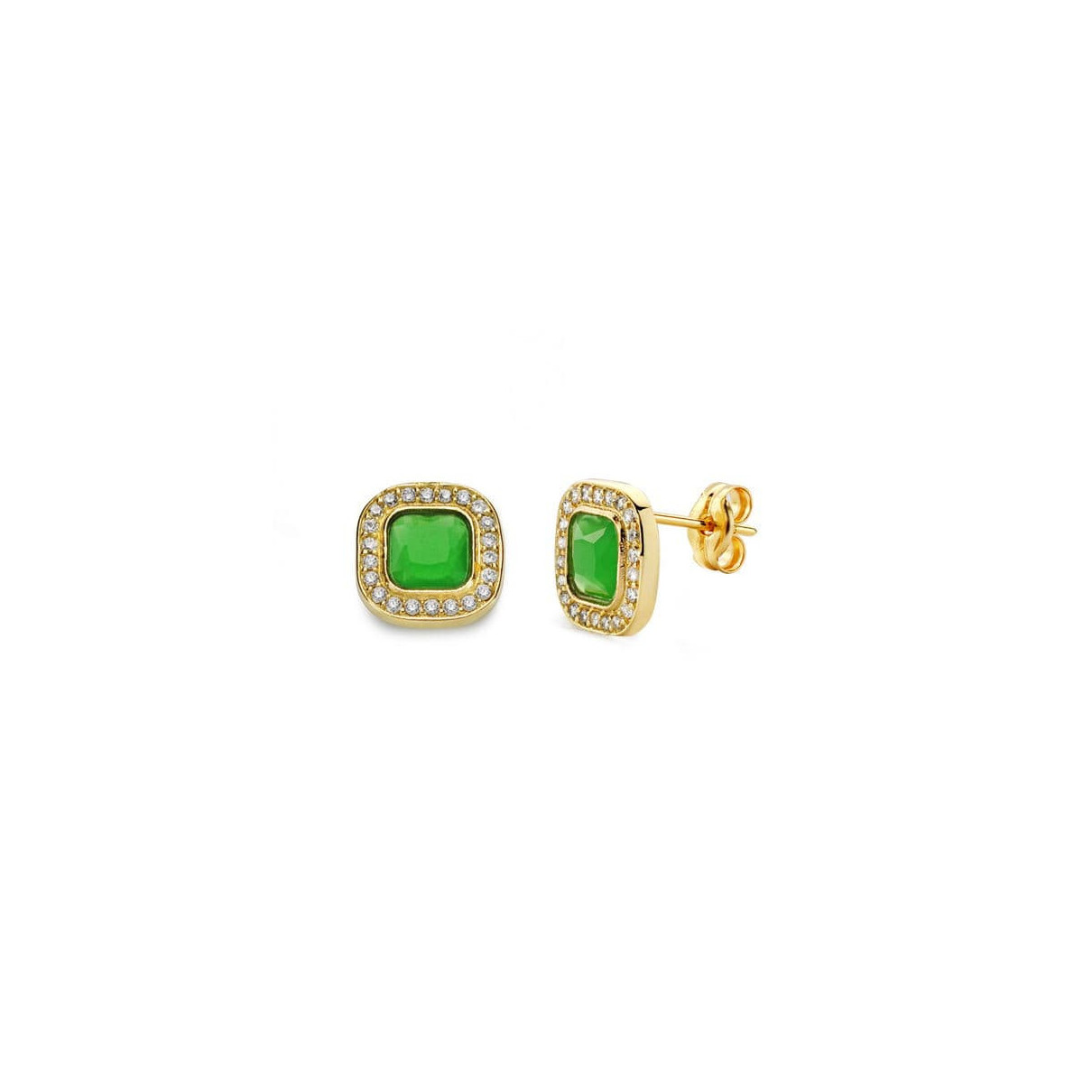 18K Pendientes Piedra Verde 9X9 Mm