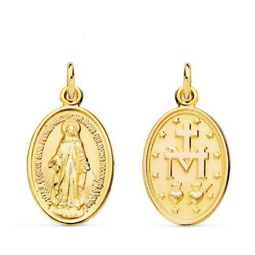 18K Medalla Virgen Milagrosa Oval 20 X 14 Mm