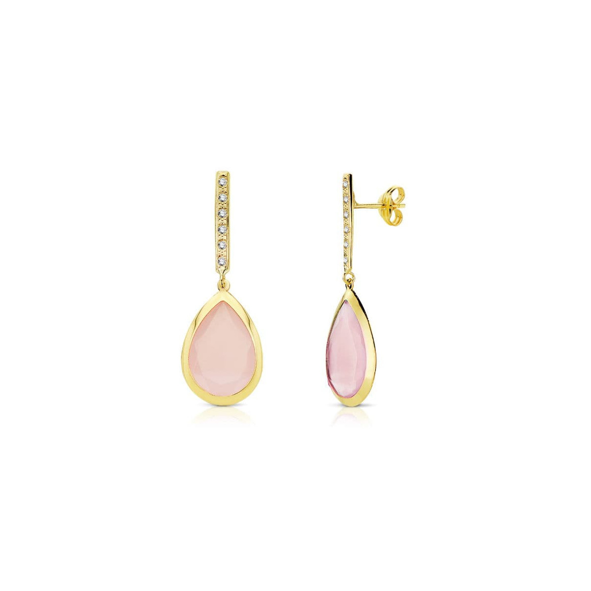 18K Pendientes Piedra Rosa 33X12 Mm