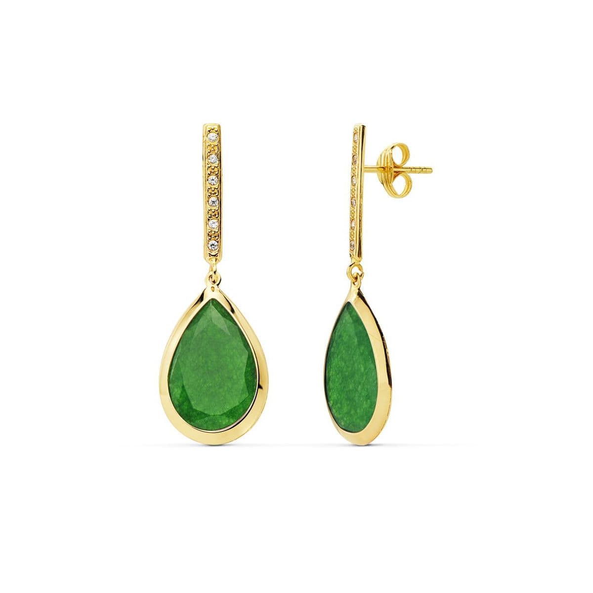 18K Pendientes Piedra Verde 33X12 Mm