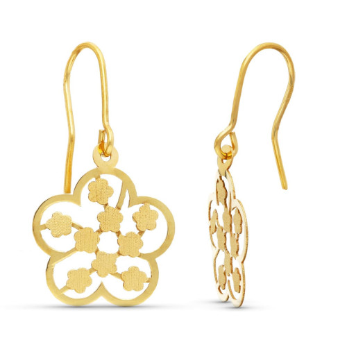 18K Pendientes Oro Amarillo Laser Mate Y Brillo Flor