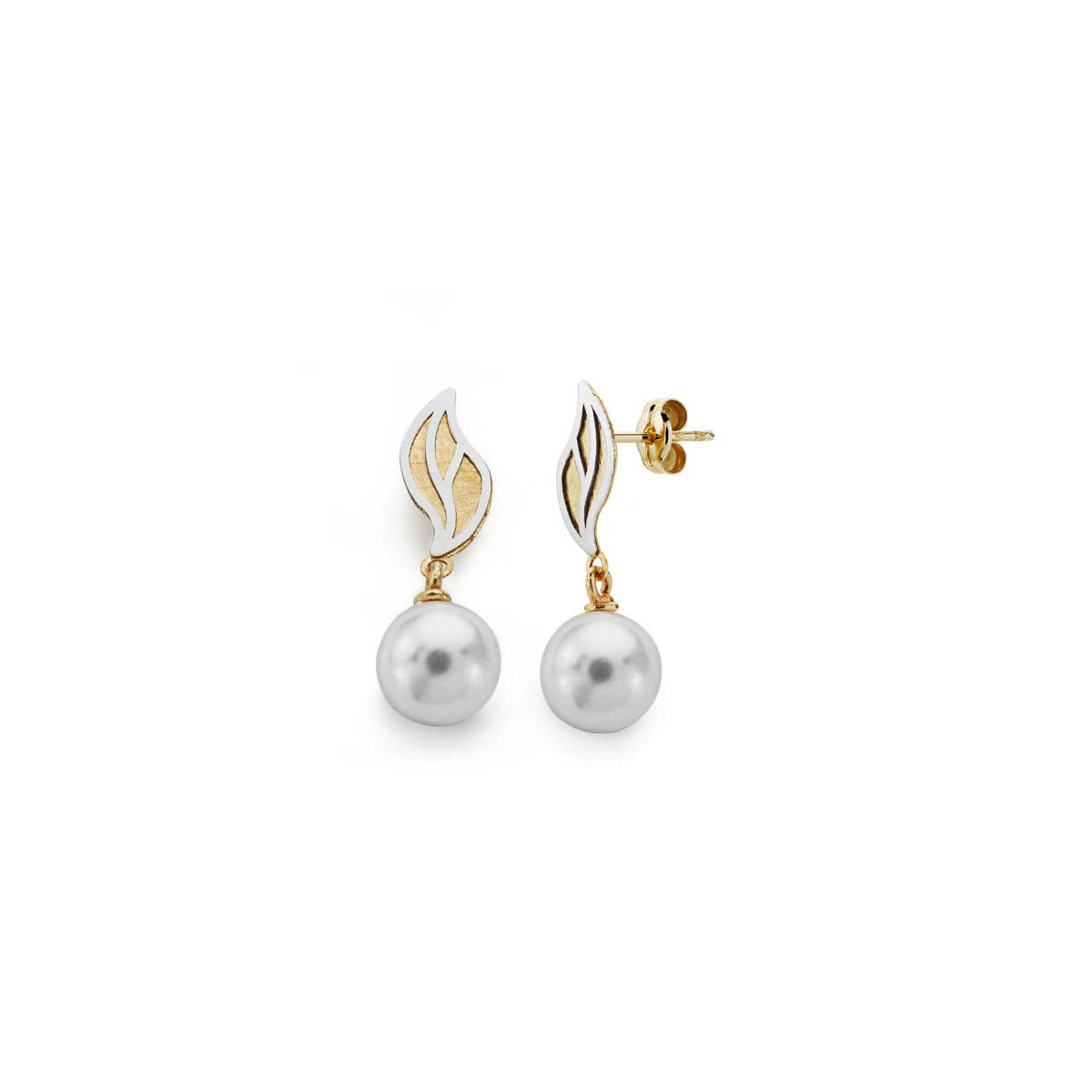 18K Pendientes Bicolor Perla 22X8 Mm