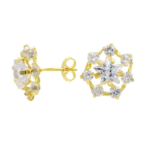 18K Pendientes Oro Amarillo Estrella Y Circonitas