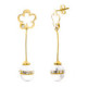 18K Pendientes Oro Amarillo Largos Con Flor Perla Cierre Presion