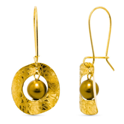 18K Pendientes Oro Amarillo Largo Bola Murano Dorada 6 Mm