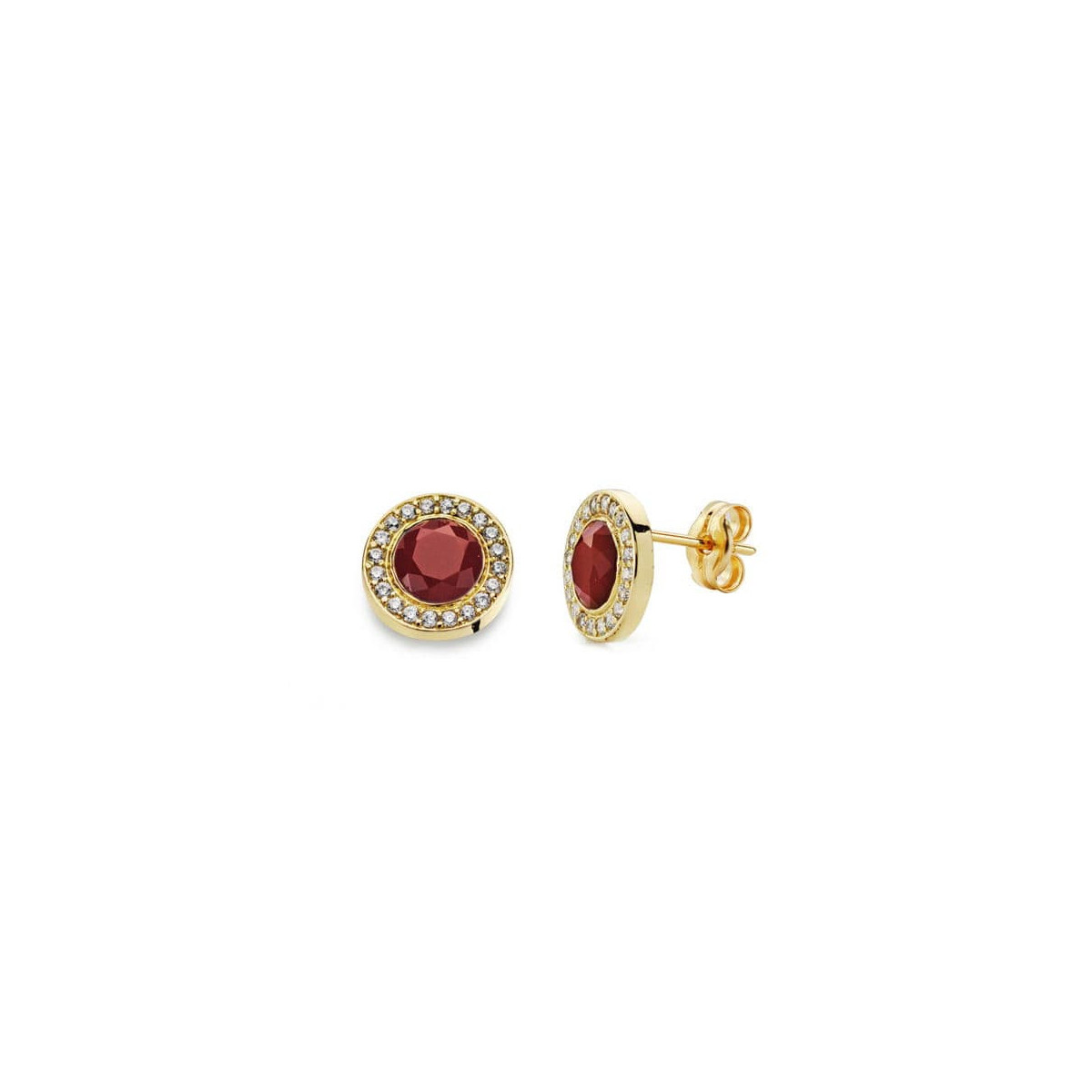 18K Pendientes Piedra Roja 5Mm Circonitas