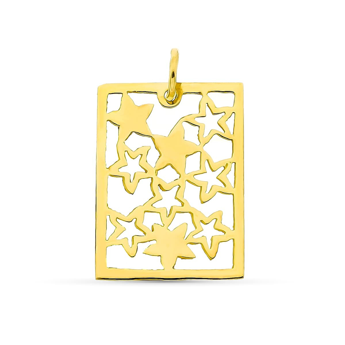 18K Colgante Oro Amarillo Rectangulo Calado Estrellas