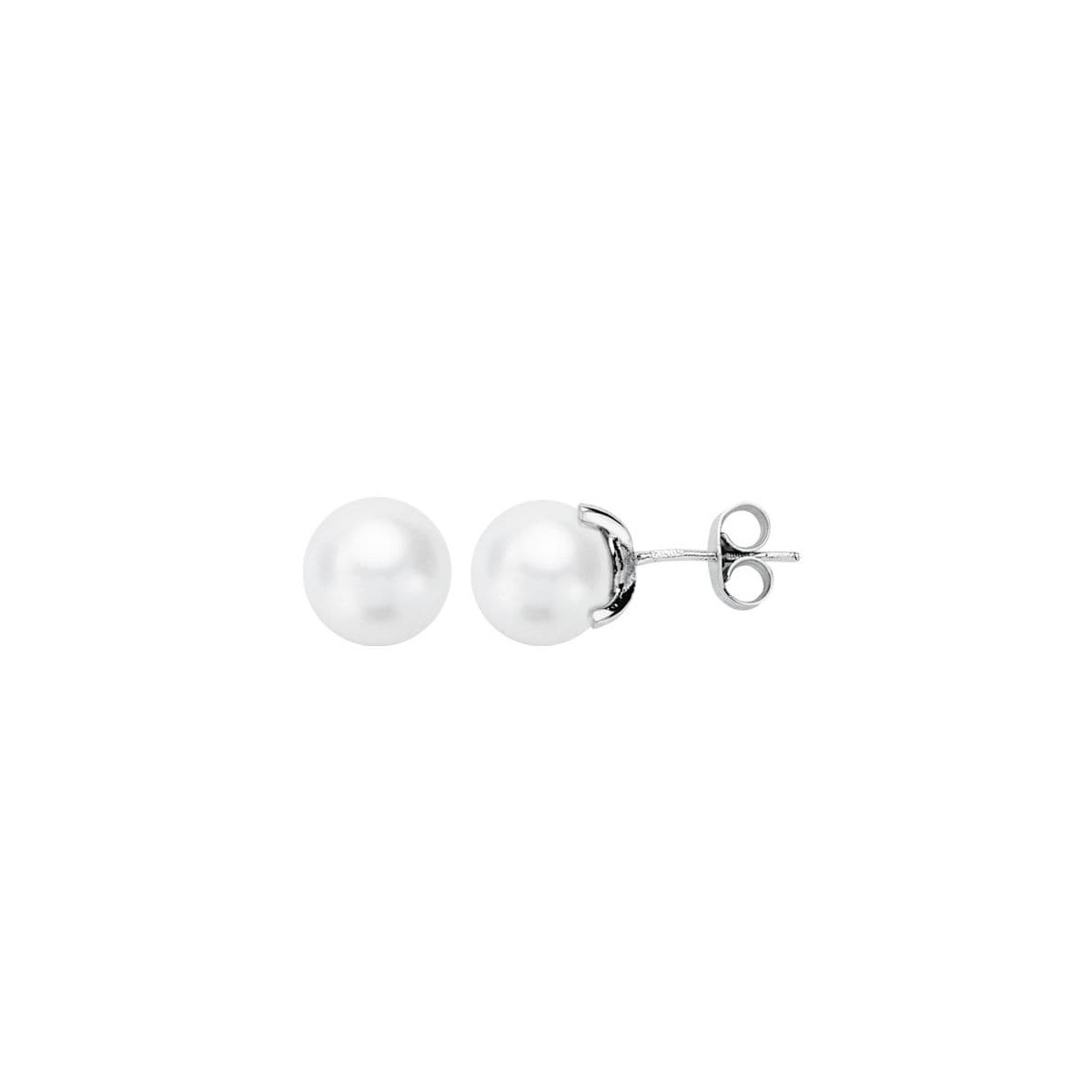 18K Pendientes Oro Blanco Perla Cultivada 7.5-8 Mm