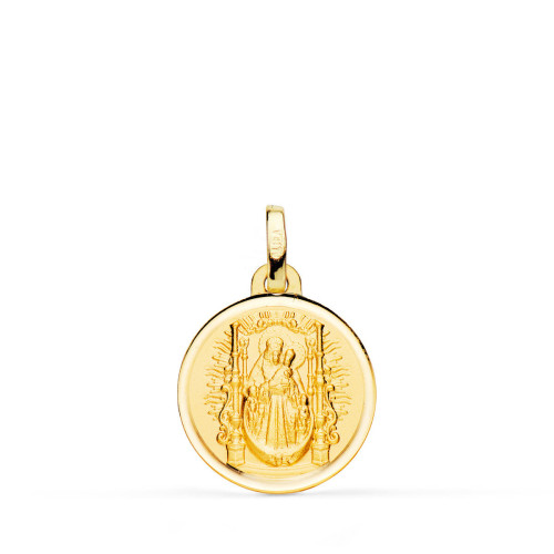 18K Medalla Oro Amarillo Virgen Del Pino Trono Bisel 14 Mm