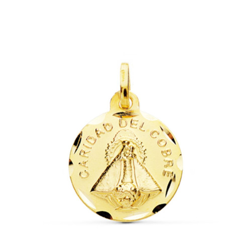 18K Medalla Oro Amarillo Virgen De La Caridad Del Cobre Tallada 14 Mm