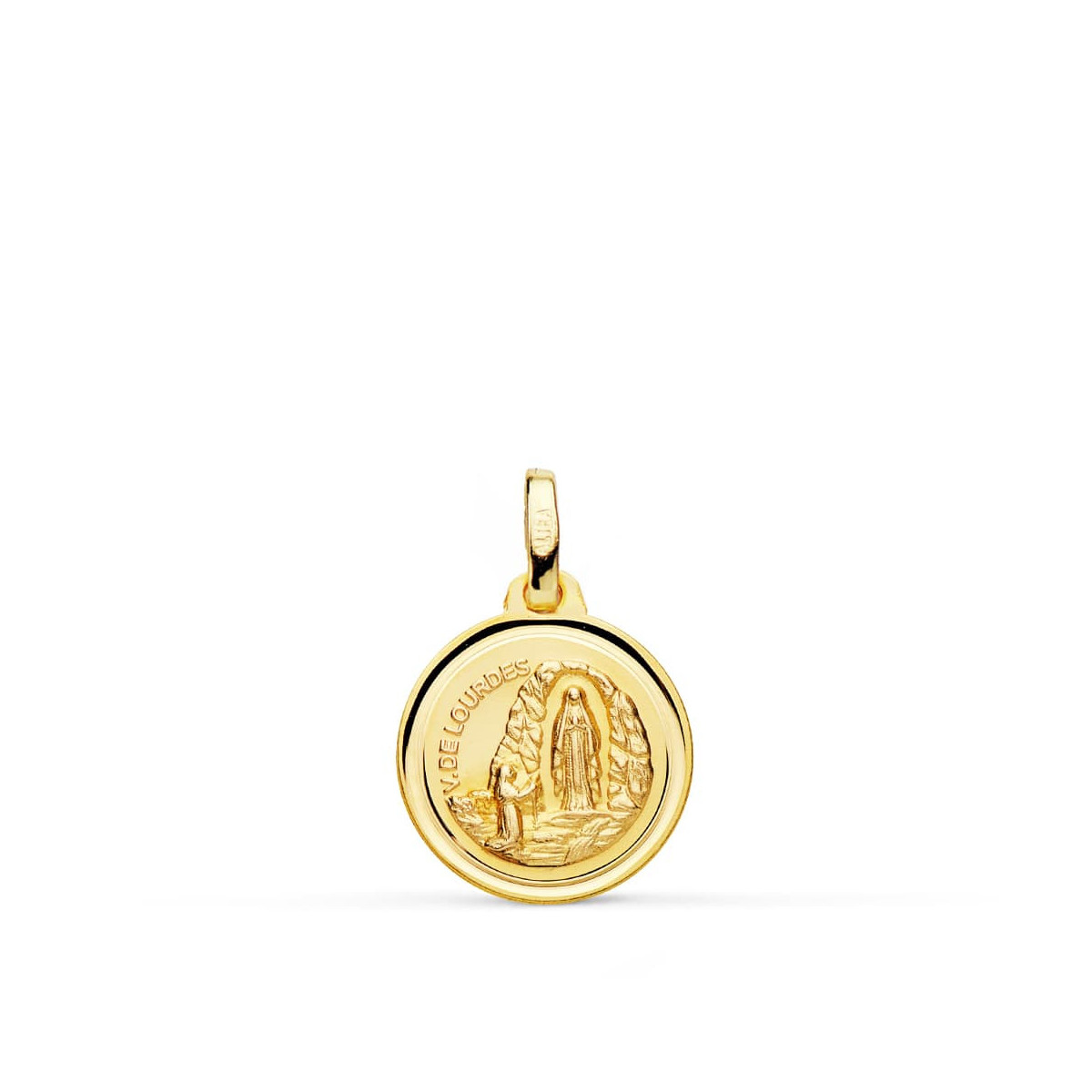 18K Medalla Virgen De Lourdes 14 Mm Bisel