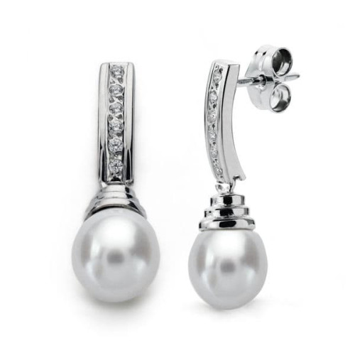 9K Pendientes Oro Blanco Perla 24X7 Mm