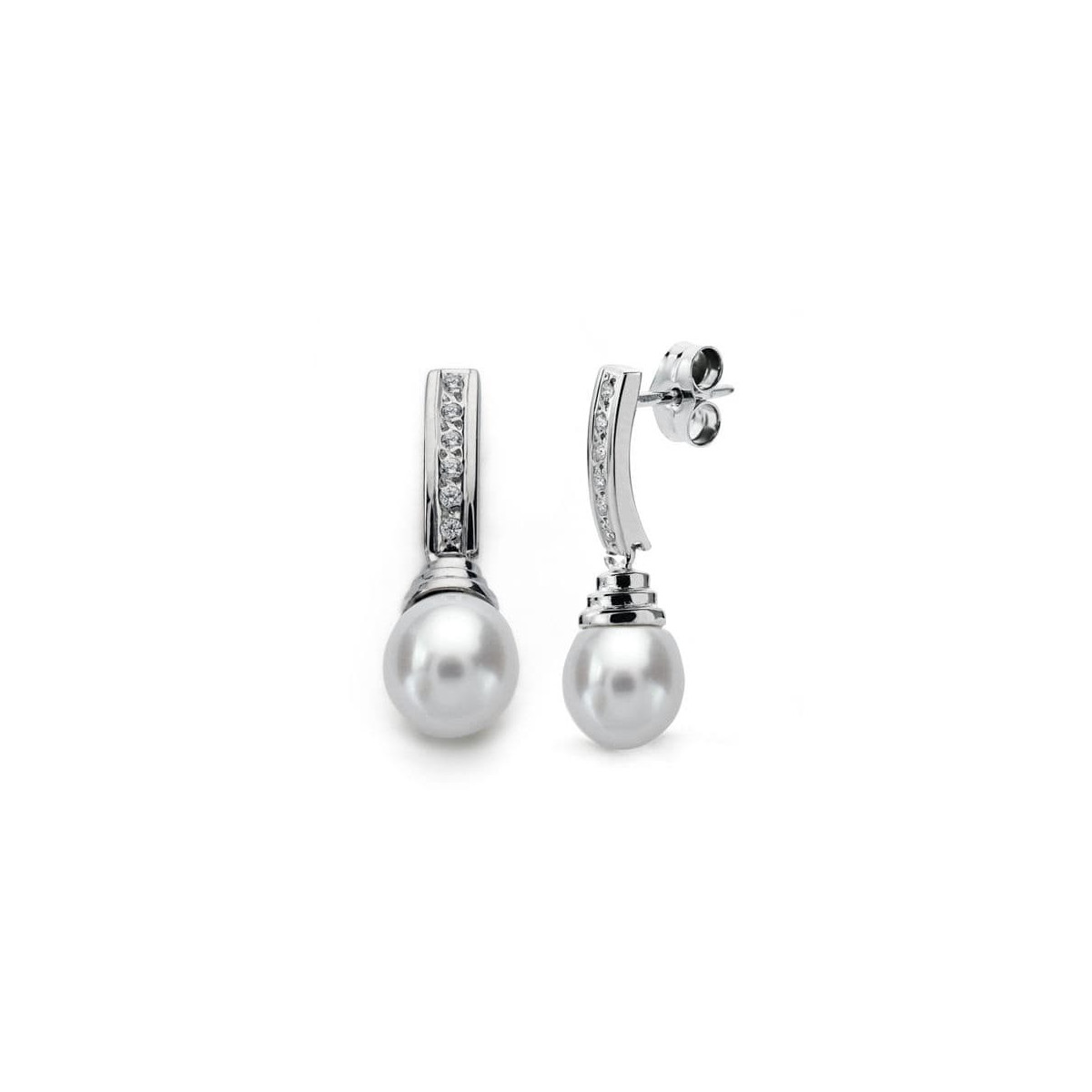 9K Pendientes Oro Blanco Perla 24X7 Mm