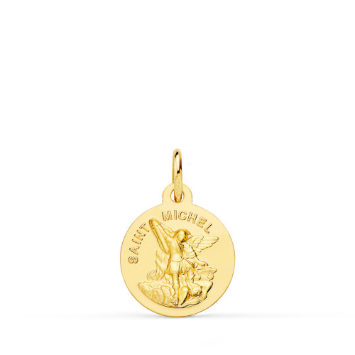 18K Medalla Oro Amarillo Saint Michel Lisa Matizada 14 Mm