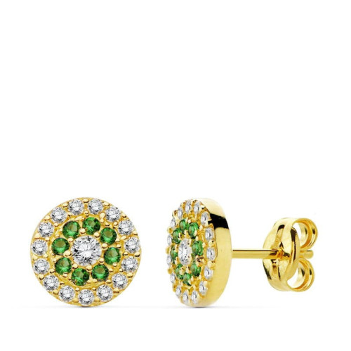 18K Pendientes Oro Amarillo Piedras Verdes 7 Mm