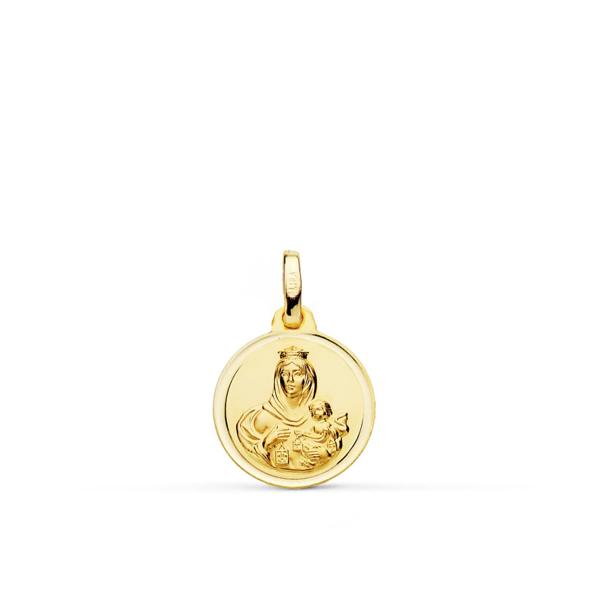 18K Medalla Virgen Del Carmen Bisel 14 Mm