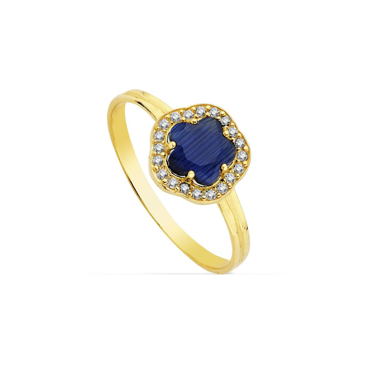 18K Sortija Oro Amarillo Flor Piedra Azul 6 Mmcircon.