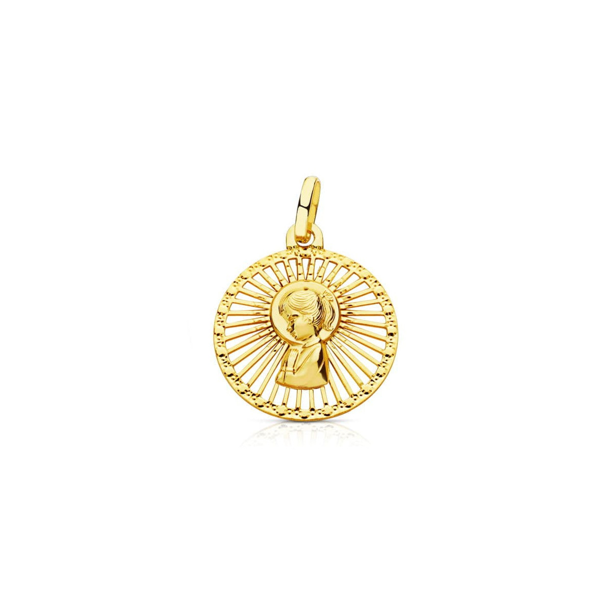 18K Medalla Virgen Niña Cerco Calado 21X18 Mm