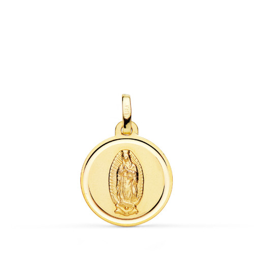 18K Medalla Oro Amarillo Virgen De Guadalupe Bisel 16 Mm