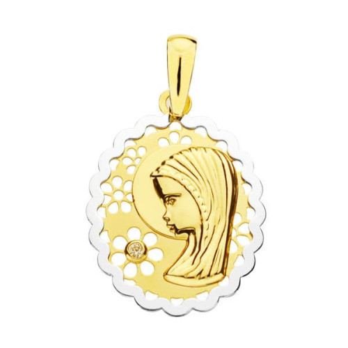 18K Medalla Virgen Niña Bicolor Oval 21X16 Mm