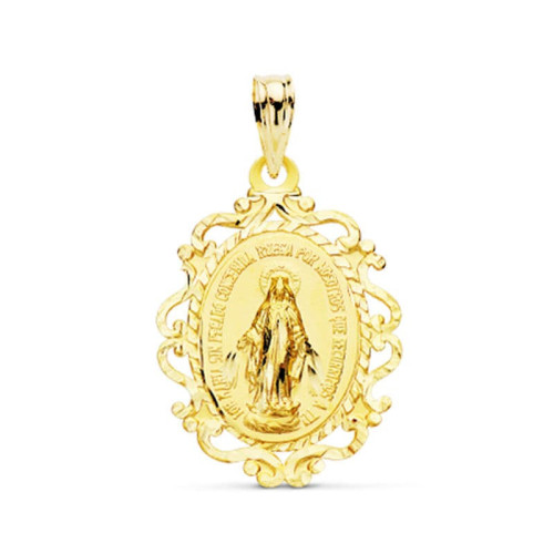 18K Medalla Virgen De La Milagrosa Cerco 23X16 Mm 1.15Gr