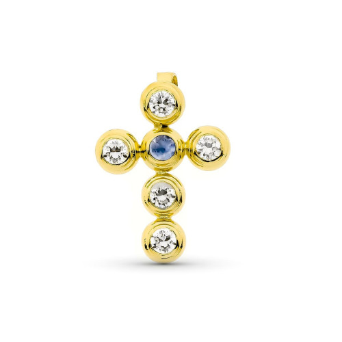 18K Cruz Oro Amarillo Con Circonitas 19X14 Mm