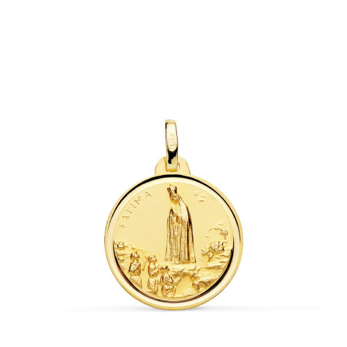 9K Medalla Oro Amarillo Virgen De Fatima Bisel 18 Mm