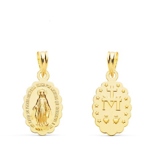 18K Medalla Virgen De La Milagrosa Oval Matizada 15X10 Mm