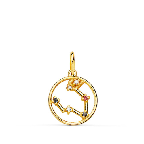 18K Colgante Oro Amarillo Horoscopo Piscis Constelaciones Circonitas 12 Mm