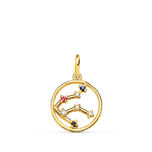 18K Colgante Oro Amarillo Horoscopo Acuario Constelaciones Circonitas 12 Mm