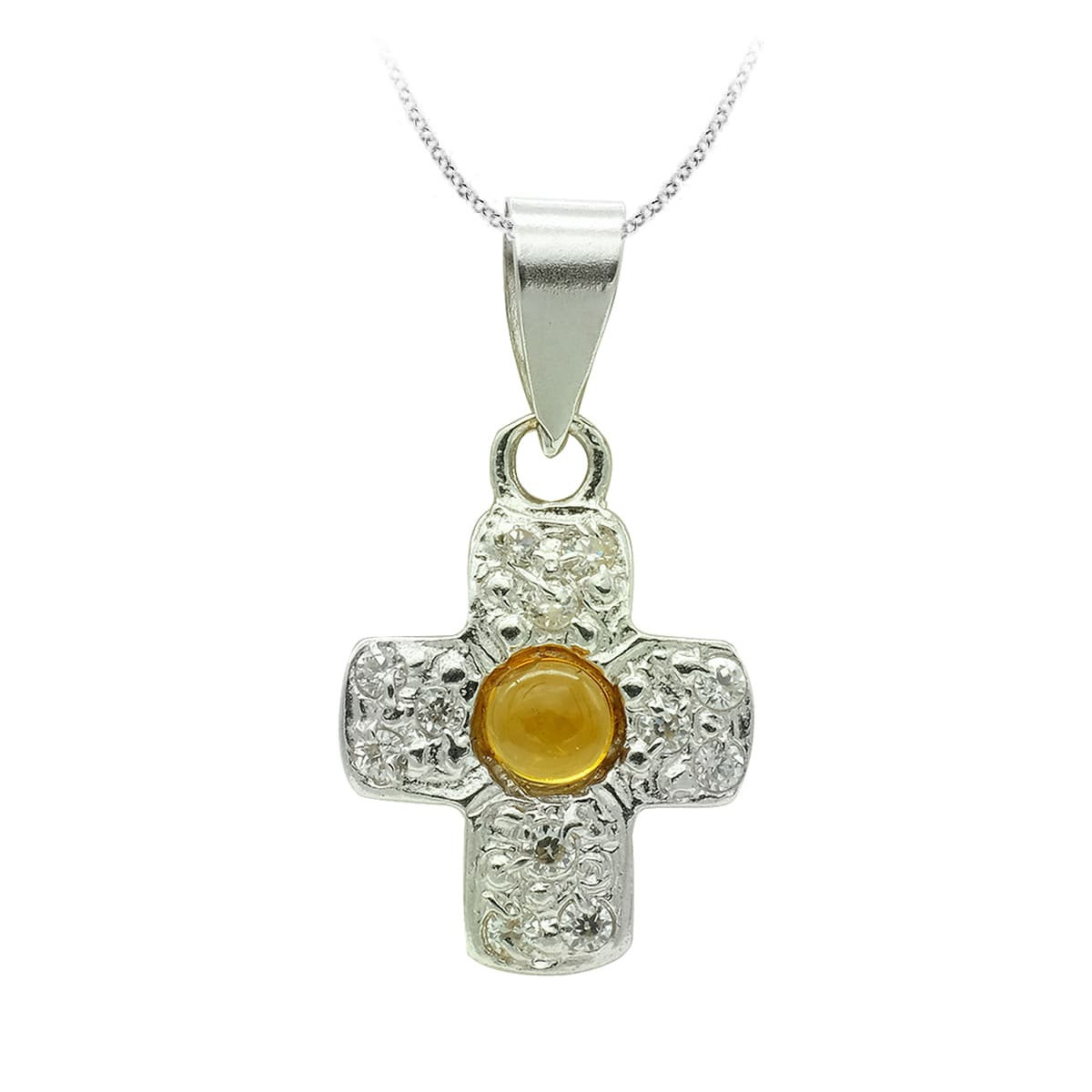 18K Cruz Oro Blanco Con Circonita 14X10 Mm