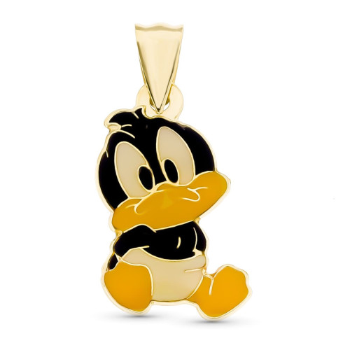 18K Colgante Oro Amarillo Pato Lucas Esmaltado Looney Tunes