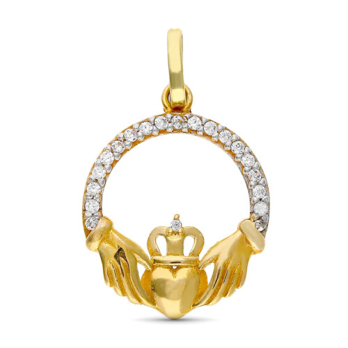 9K Colgante Oro Bicolor Circonitas Claddagh 16 Mm