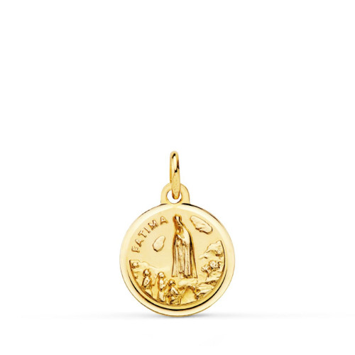 9K Medalla Oro Amarillo Virgen De Fatima Bisel 14 Mm