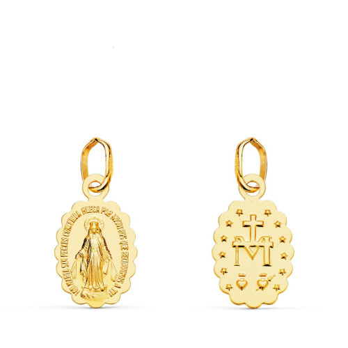 18K Medalla Virgen De La Milagrosa Oval Matizada 12X9 Mm