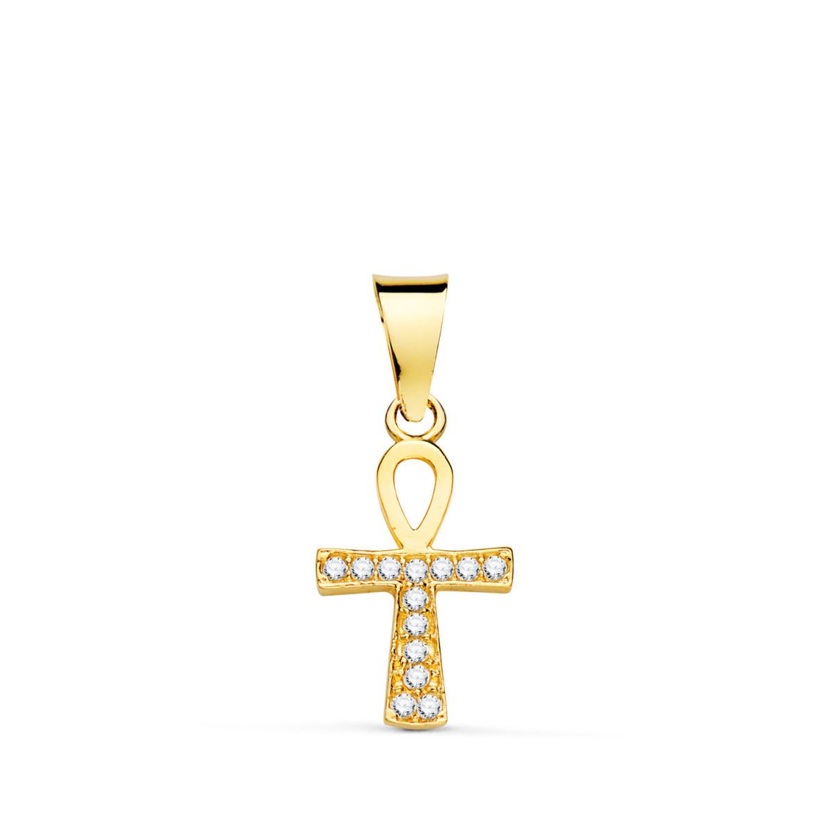 18K Cruz De La Vida Oro Amarillo Con Circonitas Blancas. 14 X 8 Mm