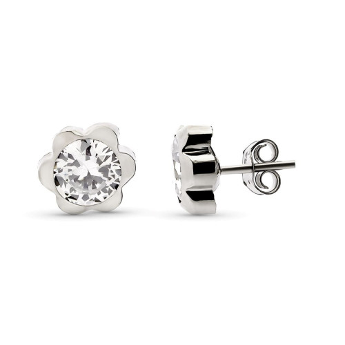 9K Pendientes Oro Blanco Margarita Ligera 6X6 Mm Cierre Presion