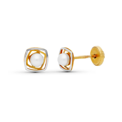 9K Pendientes Oro Bicolor Perla