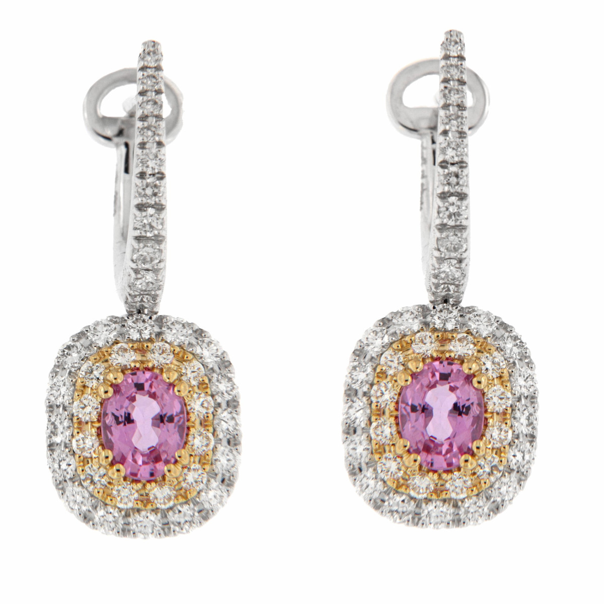 Pendientes Oro Blanco Zafiro Rosa 2 Orla Brillantes 0.78KTS BB009585ZR