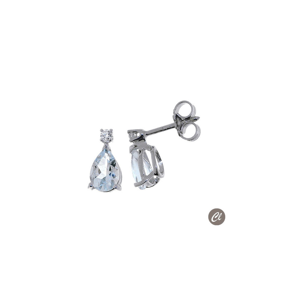 Pendientes Oro Blanco Aquamarina 1.30Ct y Diamante 0.06Ct GVS BB009059