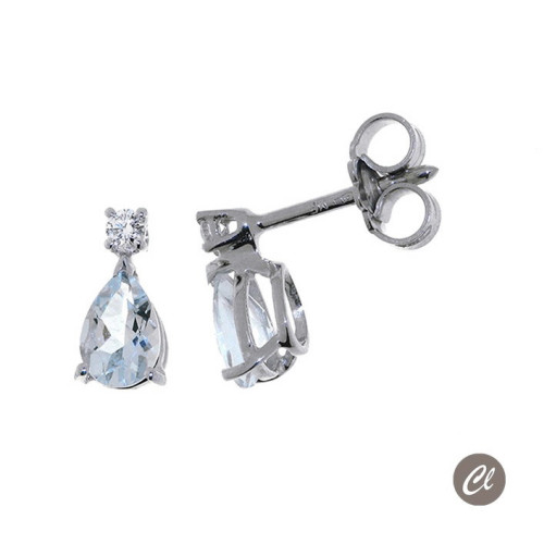 Pendientes Oro Blanco Aquamarina 0.80Ct y Diamante 0.04Ct GVS BB009058