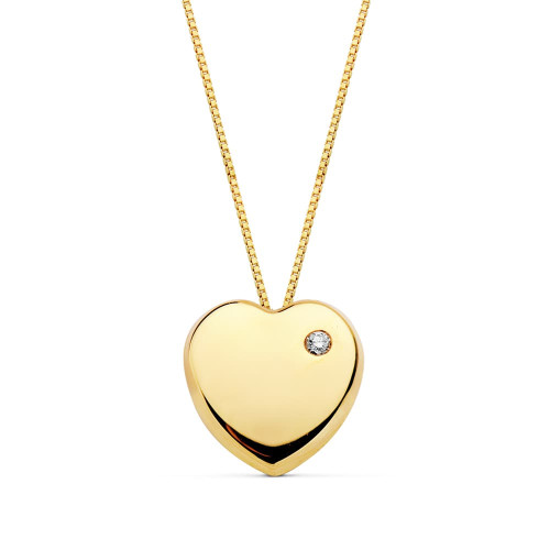 18K Colgante Corazón Circonita Oro Amarillo Cadena