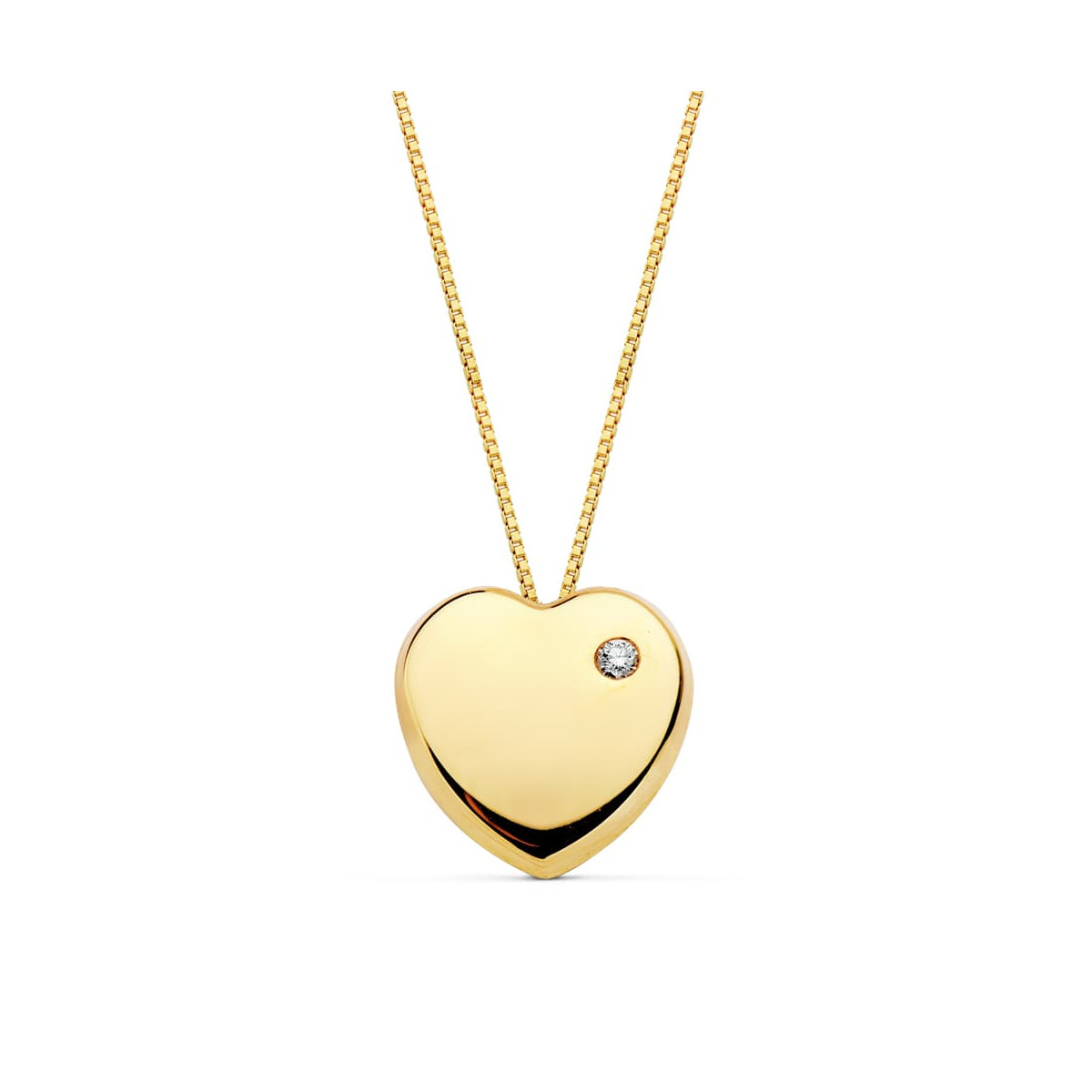 18K Colgante Corazón Circonita Oro Amarillo Cadena