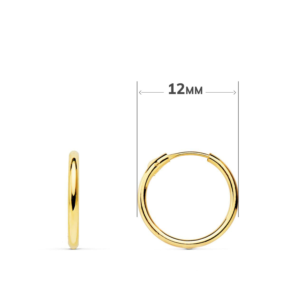 18K Aros Oro Amarillo Tubo Con Corazón 9x9 Mm Aro 12x1.5 Mm