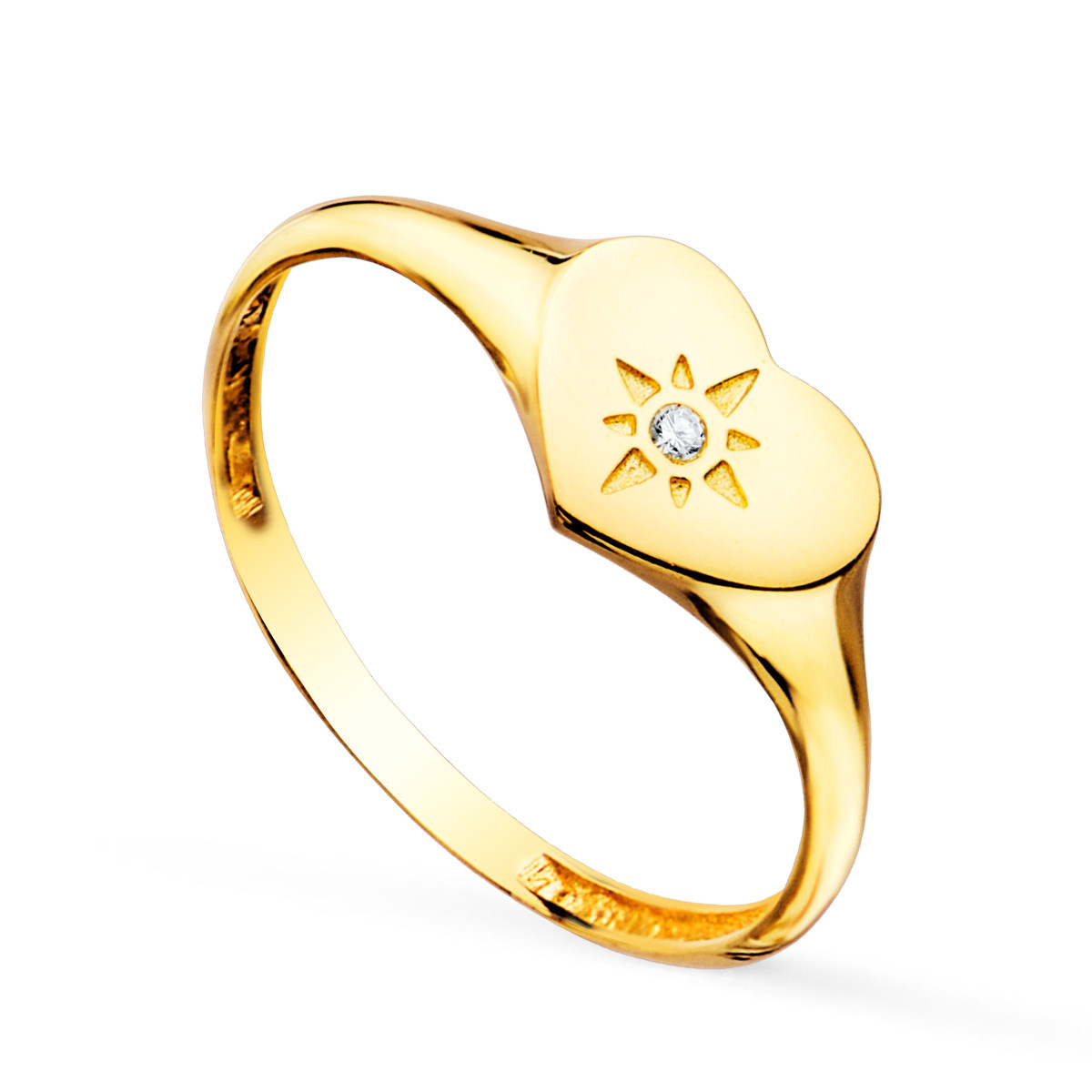 18K Sello Oro Amarillo Mujer Cabeza Corazón Con Circonita 9x7 MM