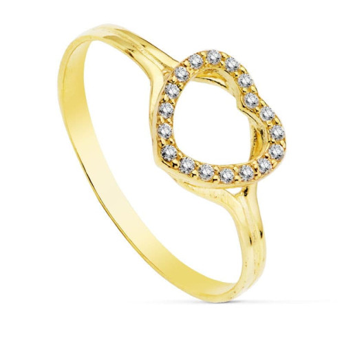 18K Sortija Oro Amarillo Corazón Con Circonitas. Ancho: 8 MM